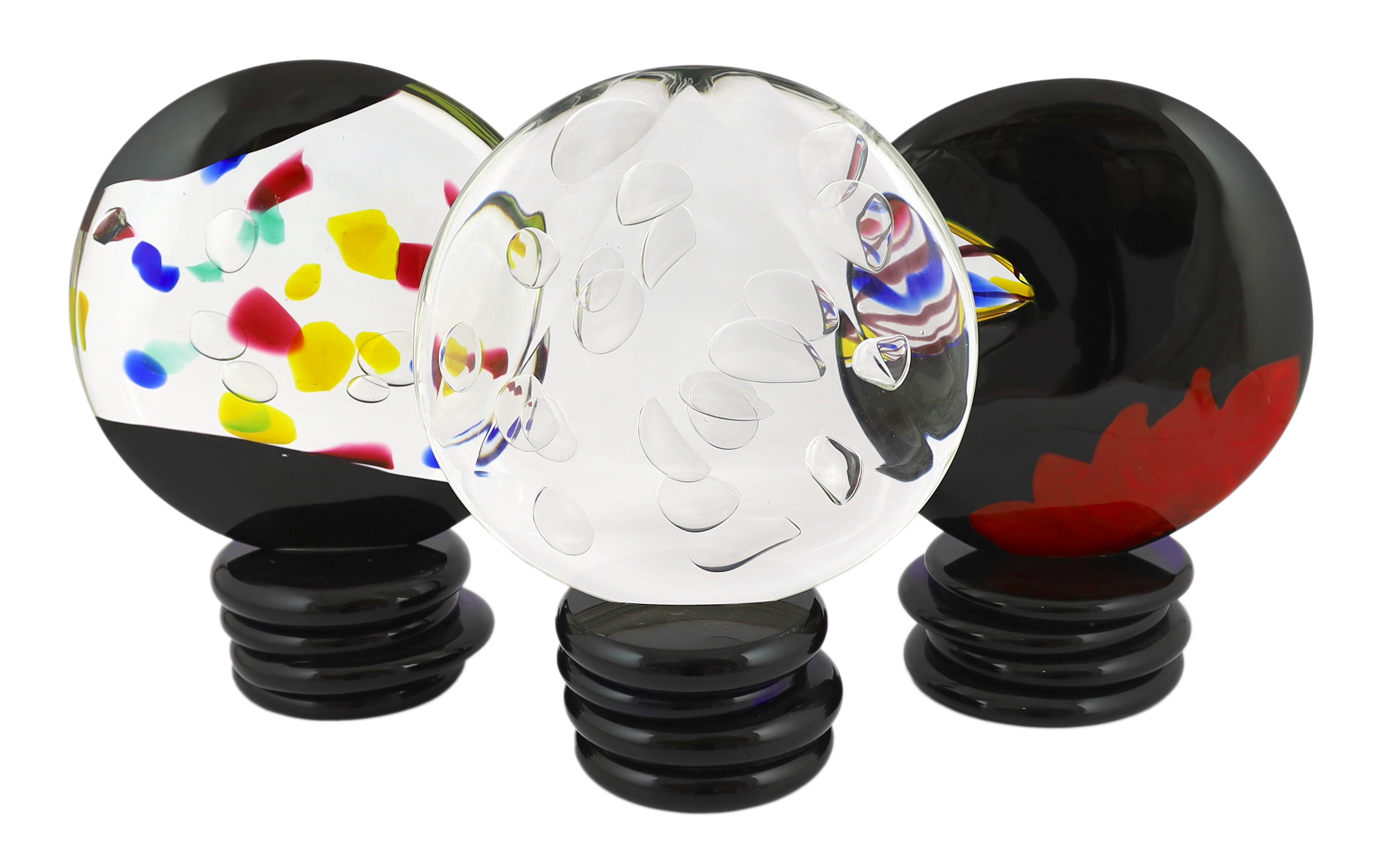 Pierpaolo Seguso, a set of three Murano disc shaped art glass sculptures